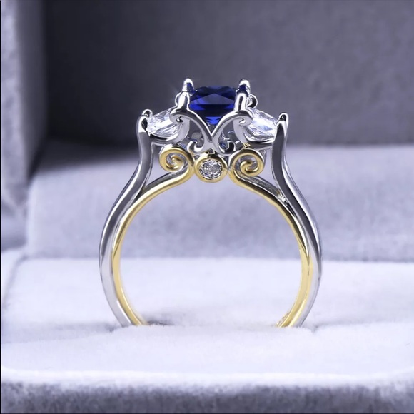 New Two Tone 925 Silver Beautiful Sapphire Ring - Picture 2 of 6